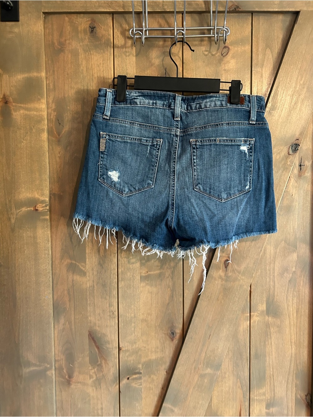 PAIGE Dark Blue Distressed Denim Cutoff Shorts - Picture 5 of 7